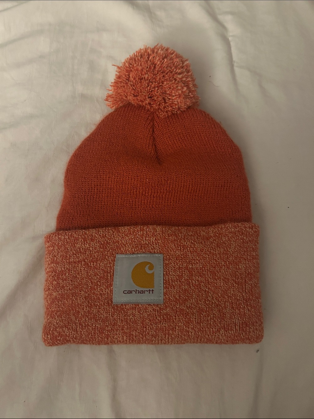 Carhartt Orange Knit Pom Cuffed Beanie